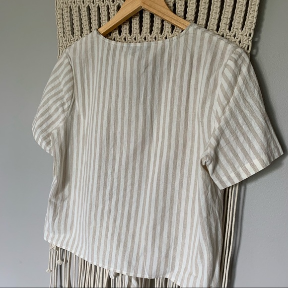 Jolie Striped Linen Front Tie Button Front Top - Picture 8 of 13